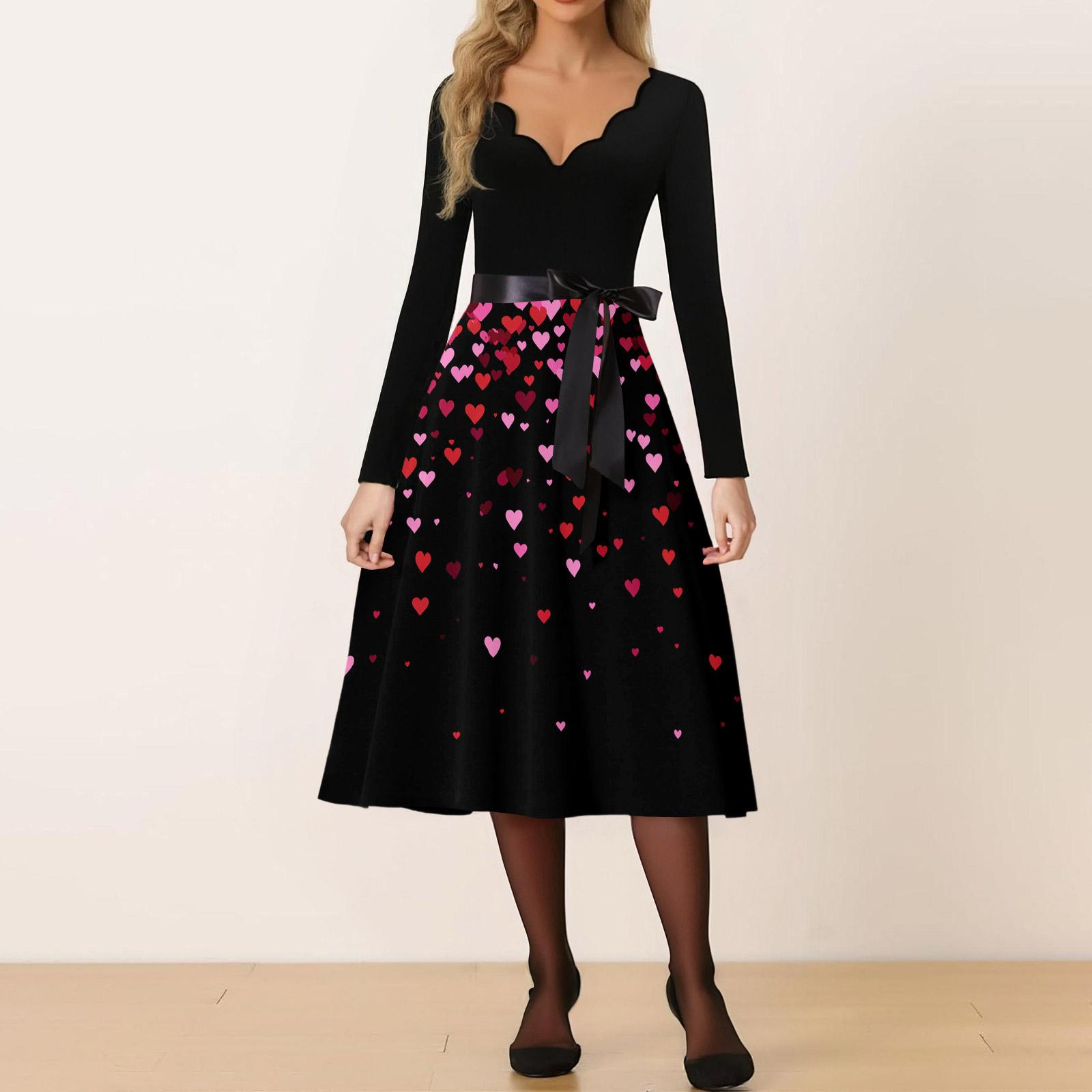 

Women s Casual Fashion V,neck Valentine s Day Print Retro Dress XL рожевий