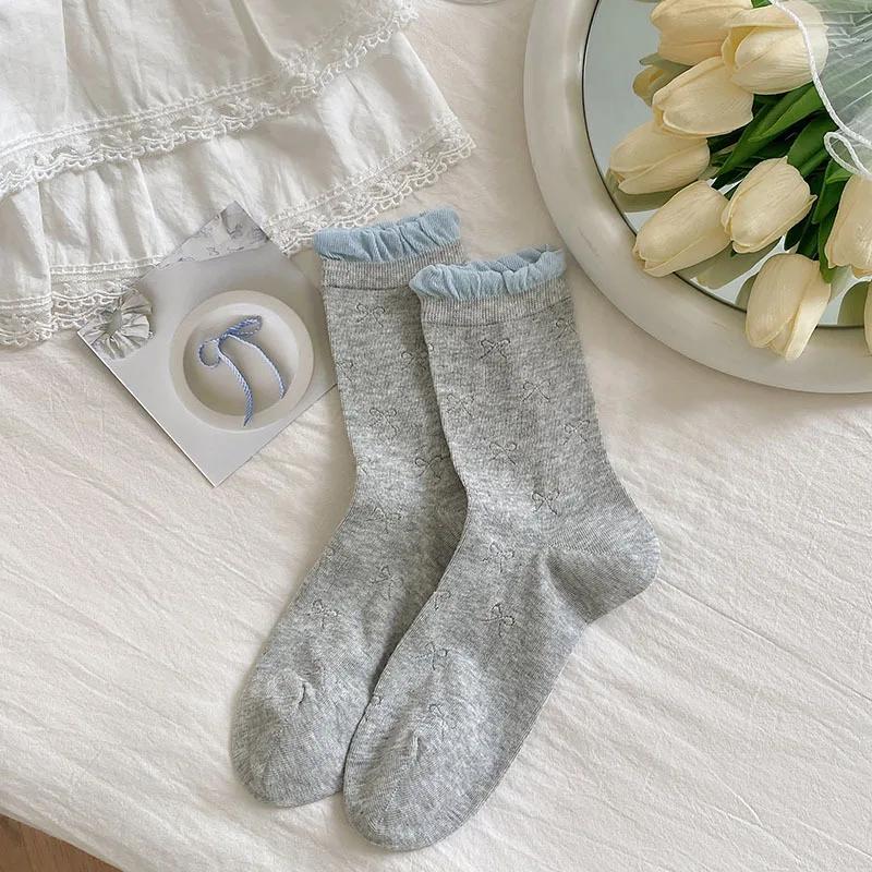 Summer Hollow Out Thin Women Socks Ballet Style Sweet Girls Ruffle Socks Cute Bow Lolita Kawaii Breathable Middle Tube Socks New