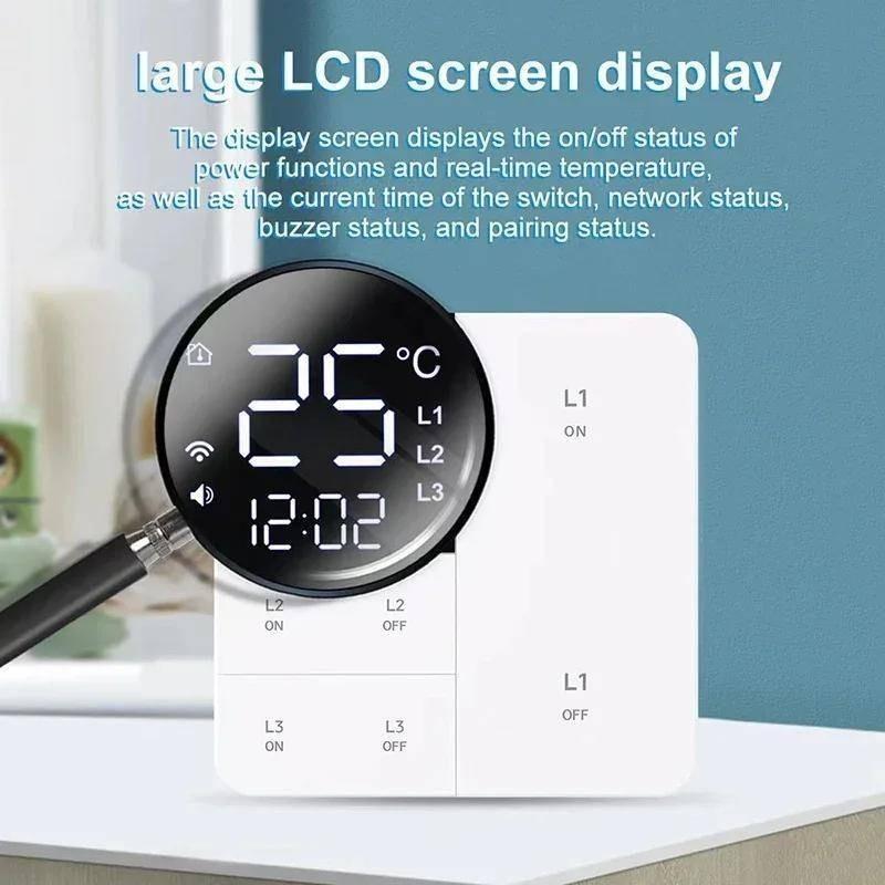 Smart WiFi Switch With Temperature Time Display Function 1/2/3 Gang Wall Light Button Switch Timing Remote Control Switch
