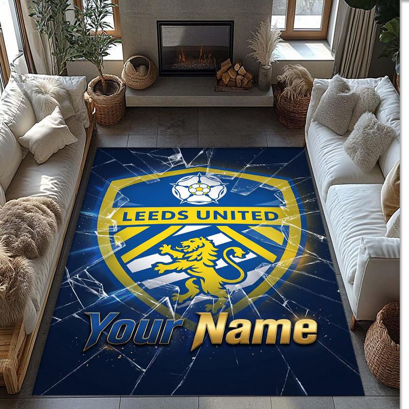 Leeds United Printed Crystal Velvet Rug Non‑Slip Crystal Velvet Carpet For Sofa Bedroom Indoor Home Decoration