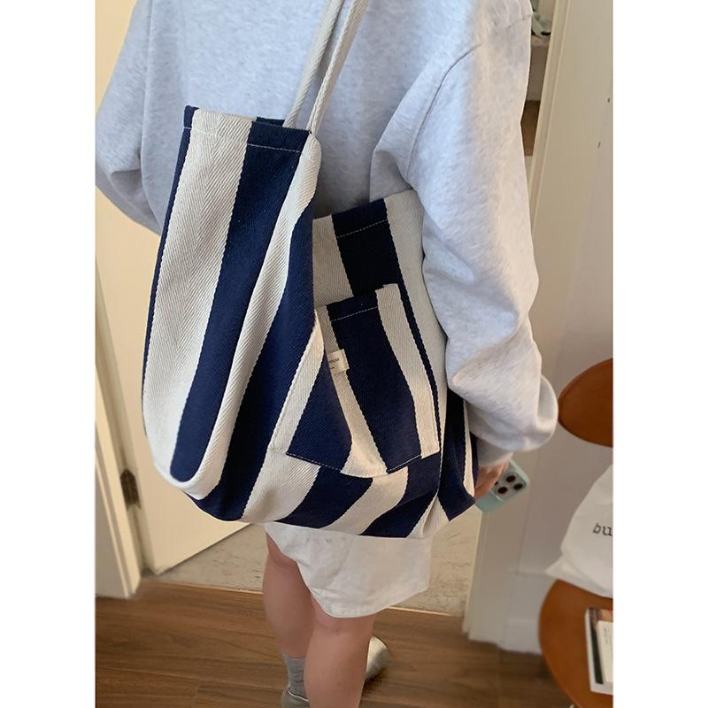 Bag Korean Lazy Wind Underarm Bag 2025 New Casual Striped Canvas Bag Large Capacity Shoulder Shopping Bag Bag