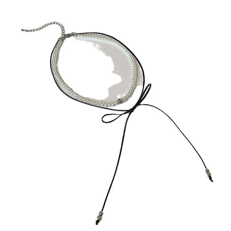 Ribbon Bow Pearl Double-Layer Choker: Women's Retro Niche Design Necklace