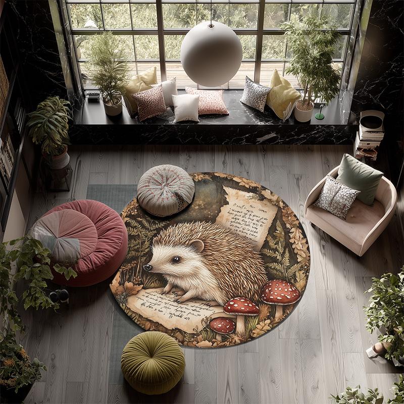 Vintage Mushroom Animals,Round Area Rug,Carpet Rug for Living Room Bedroom Sofa Playroom Decor,Non-slip Floor Mat