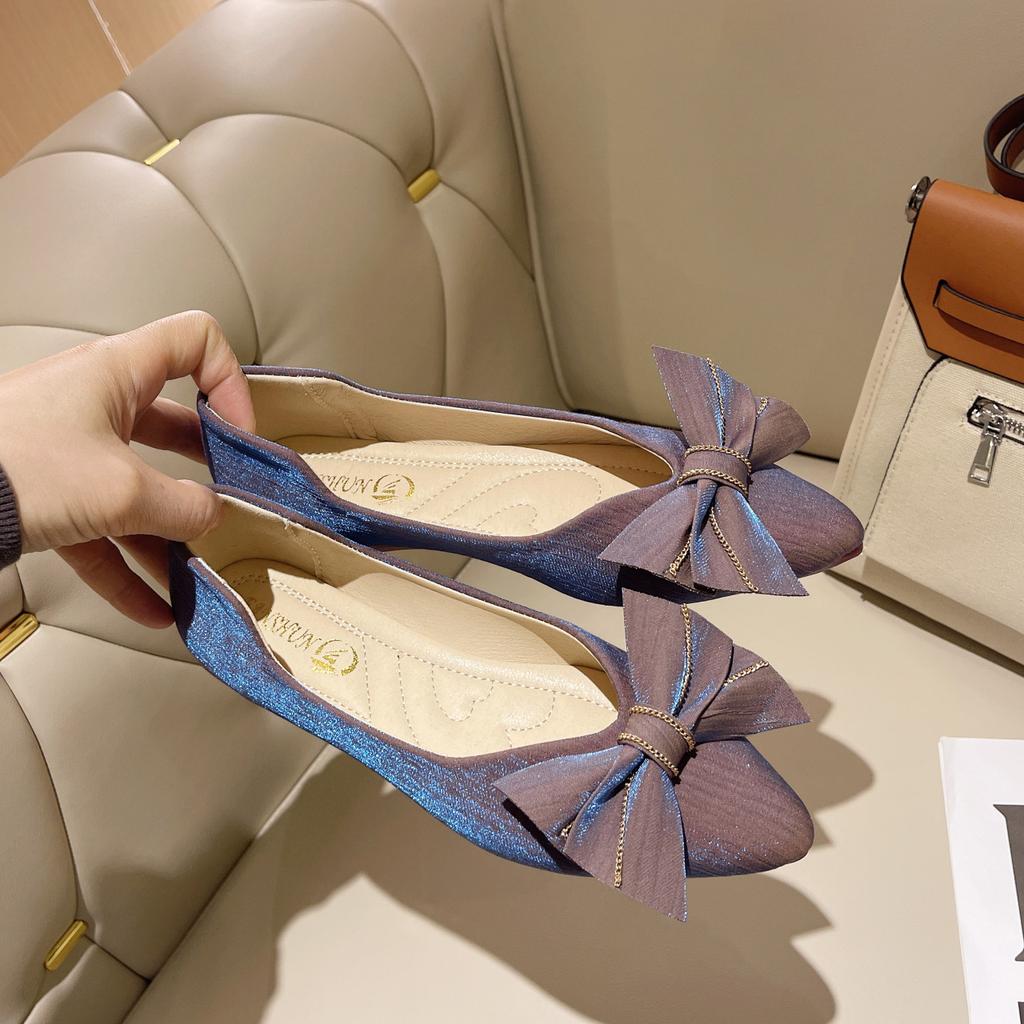 New fashion single shoes women's spring and summer fashion pointed head shallow mouth gradual change bow flat shoes