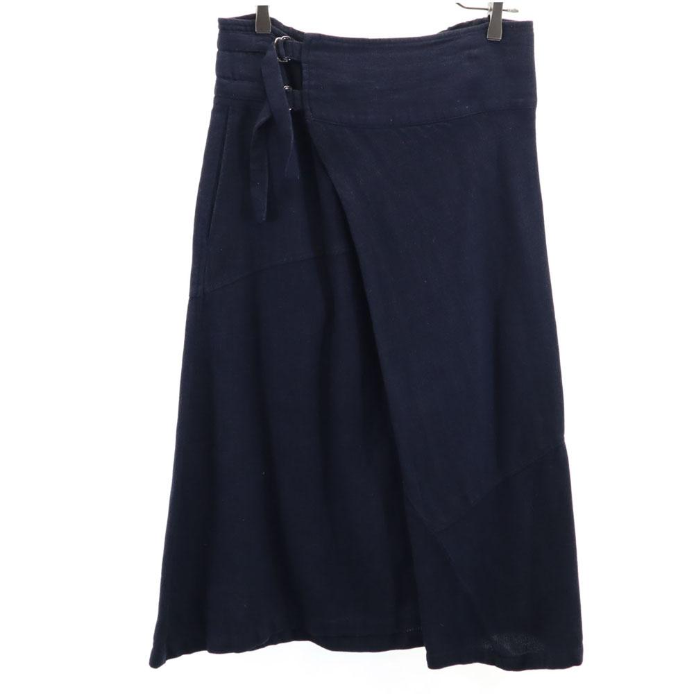 Plantation Made in Japan Linen Blend Long length Wrap skirt M Navy Women Used