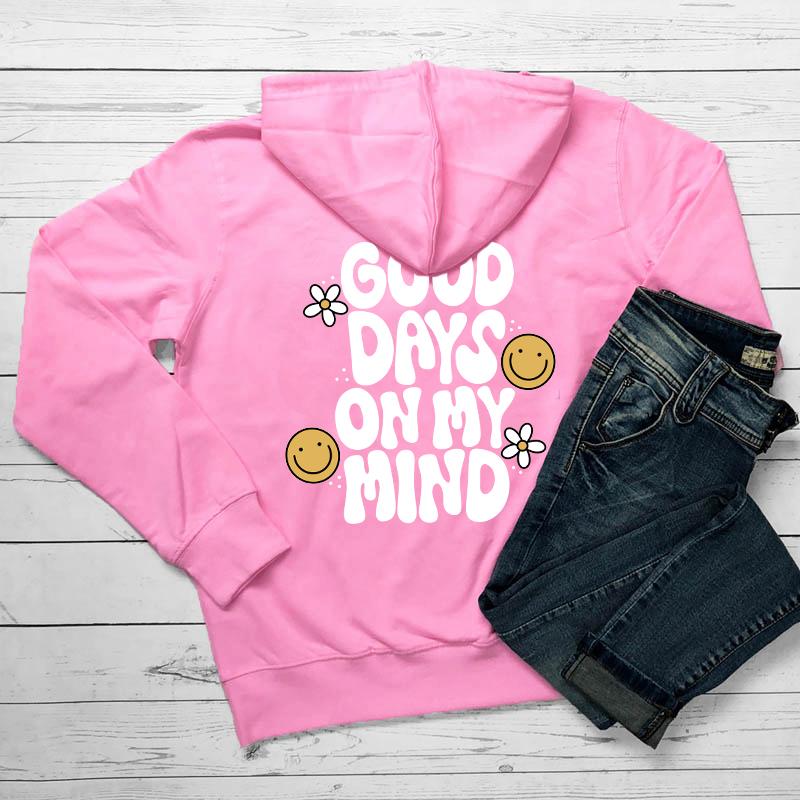 Good Days On My Mind Barevné ženy Mikina s kapucí Positive Saying Estetické Tumblr Kapesní Mikina Trendy Ležérní svetr