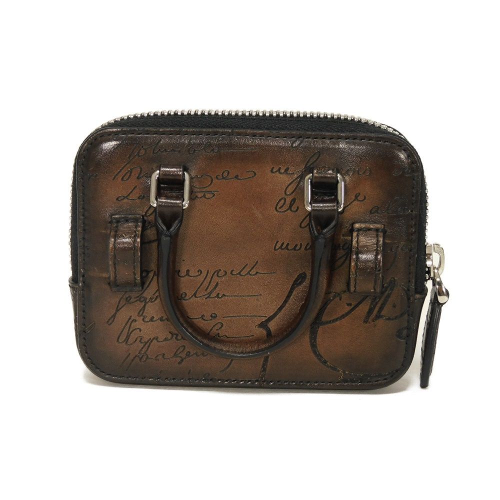 Used Anjou Nano Scritto Leather Pouch 11828 7922 Mini Body Bag/Waist Bag Calligraphy Cacao Men's from Japan AUTHENTIC