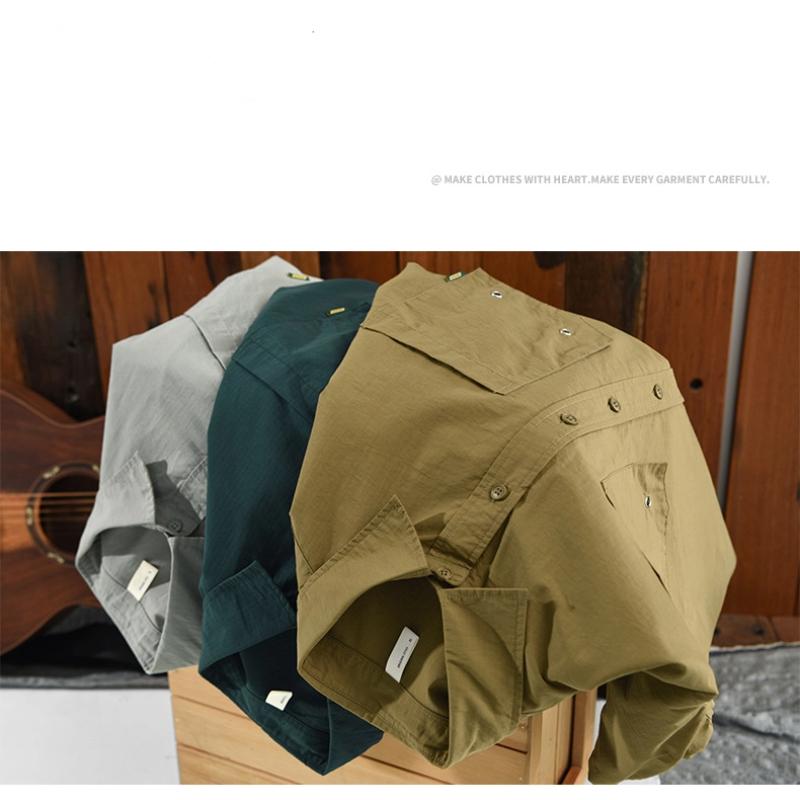 Summer Shirts for Men Japanese Style Cargo Short Sleeve Shirt Lapel Collar Double Pockets Casual Shirt Youth Streetwear Loose Top