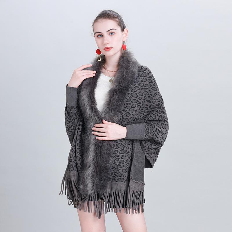 New Faux Fur Collar Imitation Cashmere Women Scarf Winter Vintage Leopard Poncho Warm Thick Wrap Capa Para Mujer Pashmina Shawl