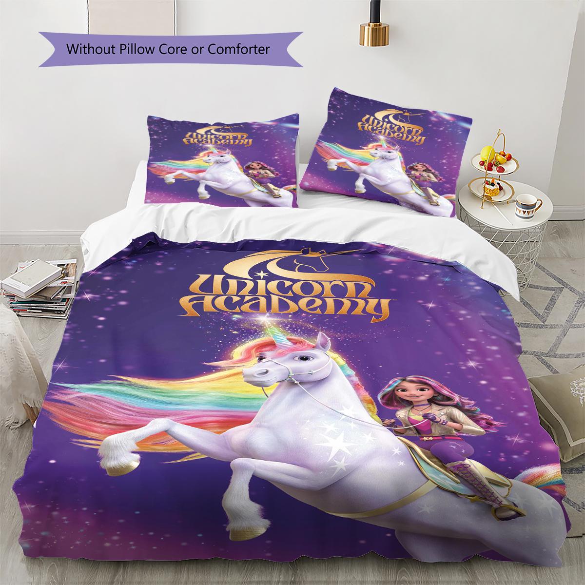 

Комплект постельного белья с узором Академия единорогов Одеяло Покрывало Наволочка Домашний Декор Подарок (1 пододеяльник + 2 наволочки, без наполнителя) 135x200cm
