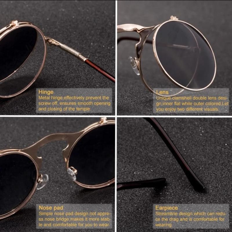New Steampunk Sunglasses Round Metal Women Style Retro Flip Double Lens Sun Glasses Men Circle Trend Fashion Eyeglasses