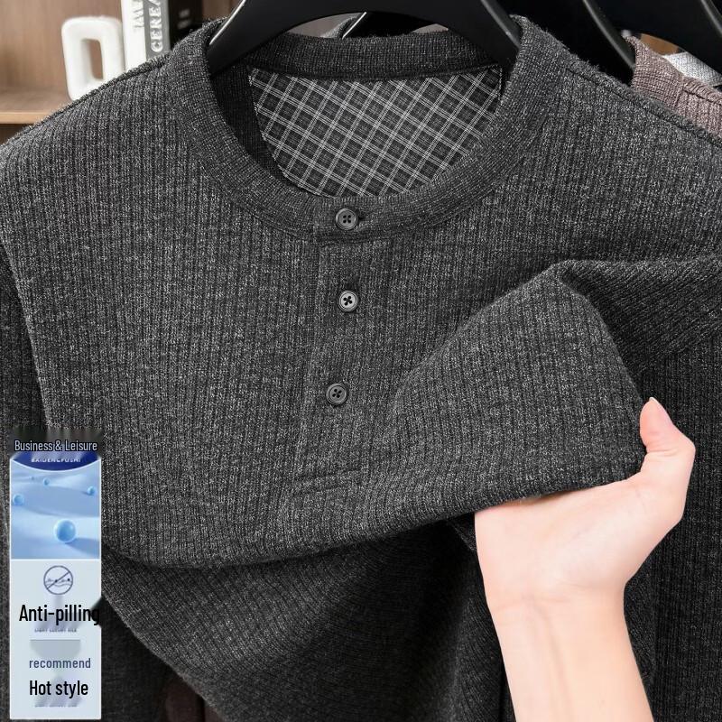 Pierre Cardin Herre Henleyskjorte med lange ærmer, strikket T-shirt