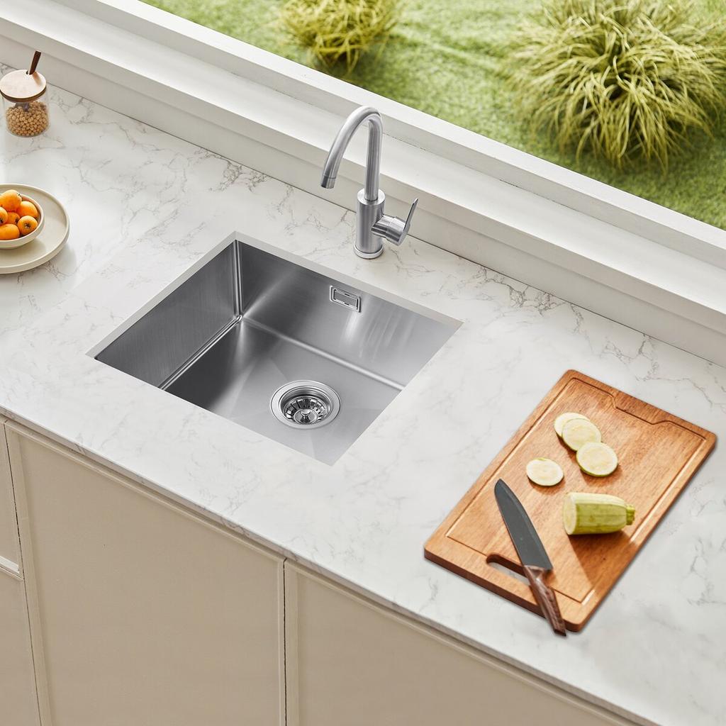 50cm Kitchen Sink Undermount Single Bowl Drop-In Basin Stainless Steel Bar