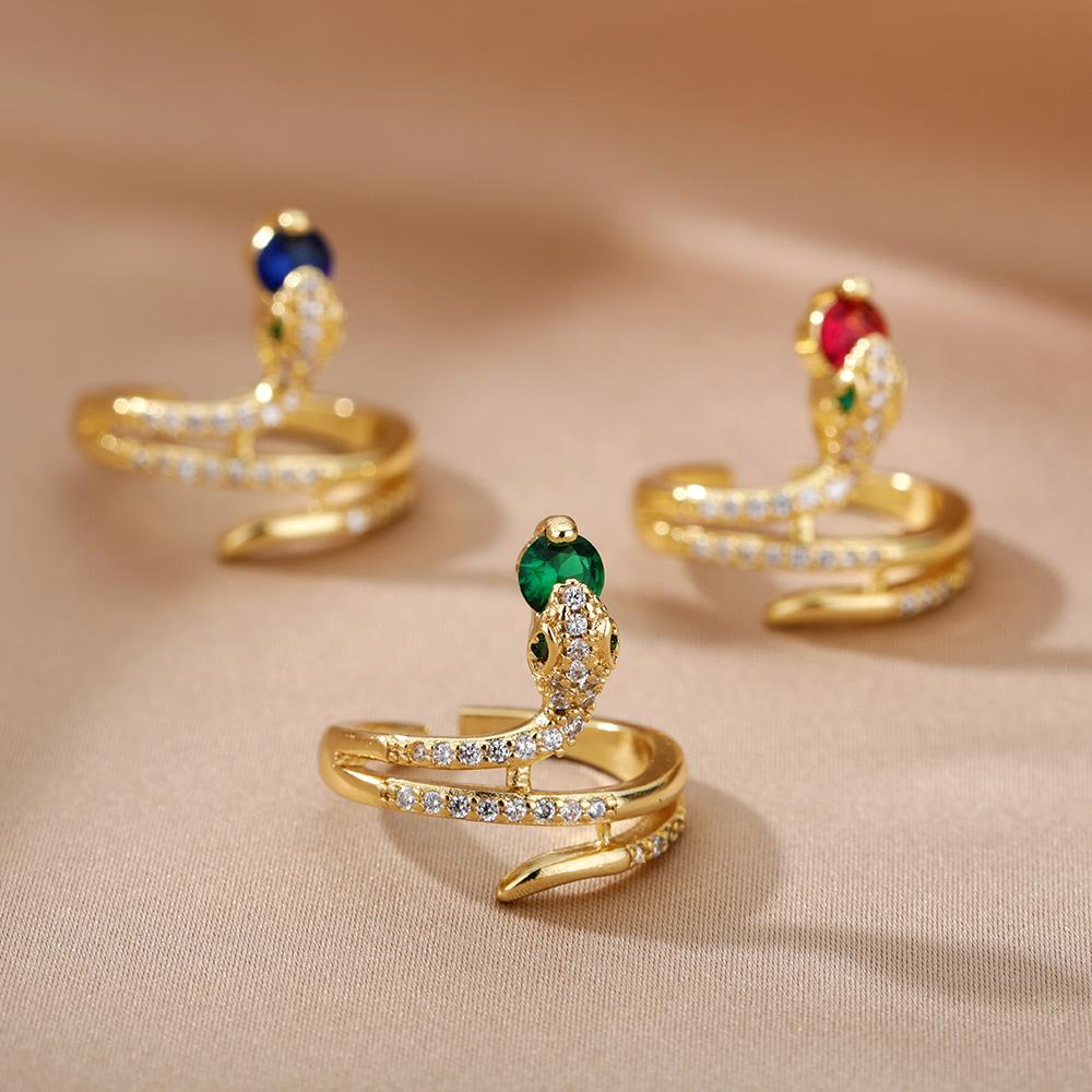 Stainless Steel Snake Rings For Women Men Gold Open Adjustable Zircon Ring Vintage Gothic Aesthetic Jewelry Anillos Mujer