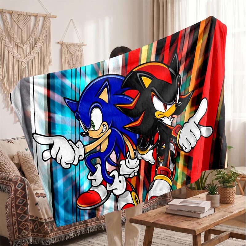 Sonic the Hedgehog Printed Flannel Blanket, Skin Friendly Warm Throw for Indoor Couch Bed Daily Use