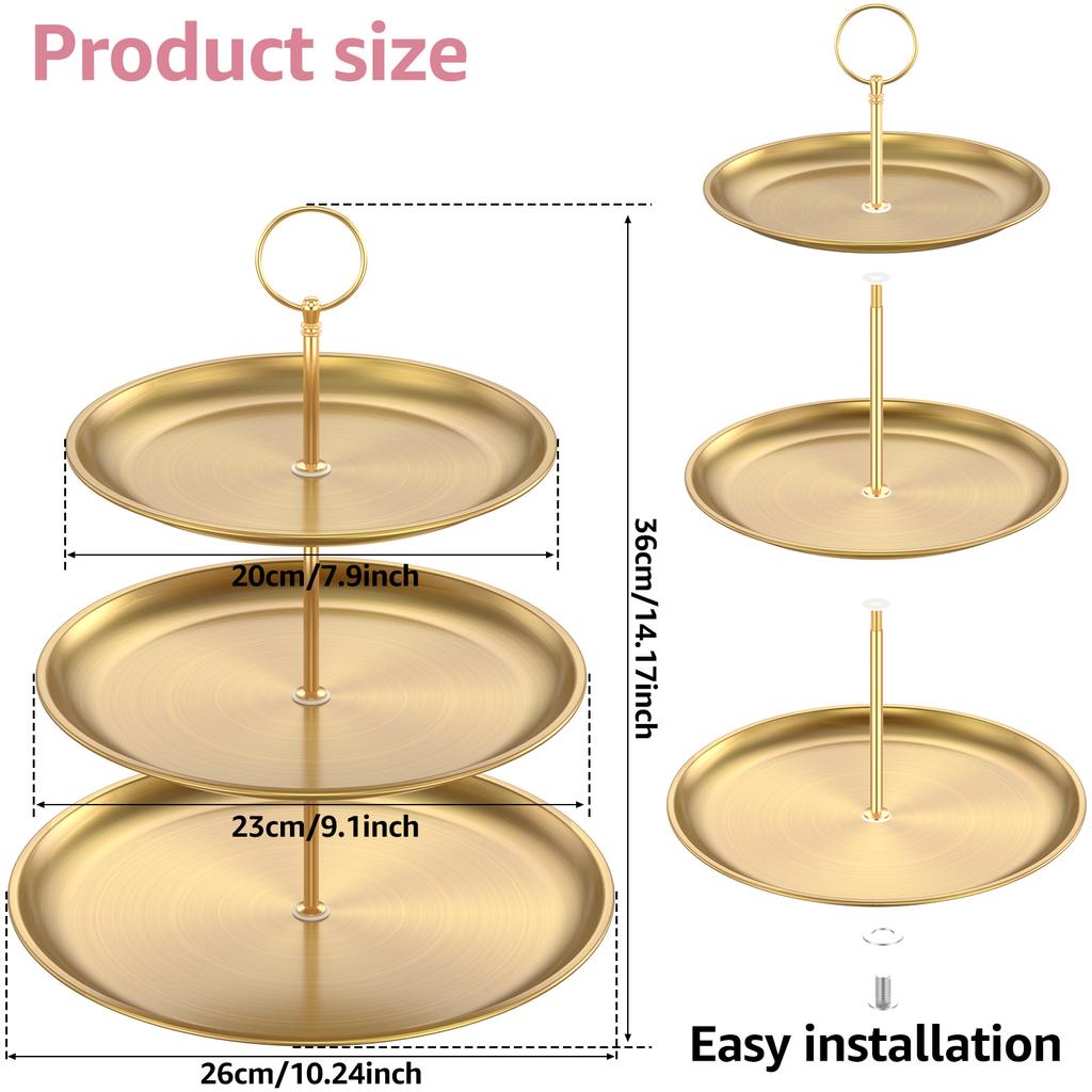 3 Layer Cake Stand Fruit Plate Tray Metal Cupcake Display Tower Decorative Gold Round Cake Display Stand Birthday Party Wedding