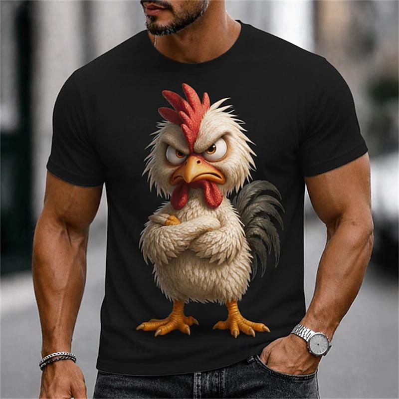 Men's Abstract and Whimsical Animal Print T-Shirt Summer Casual Round-Neck Short-Sleeve Outdoor Streetwear-Style Men's Top