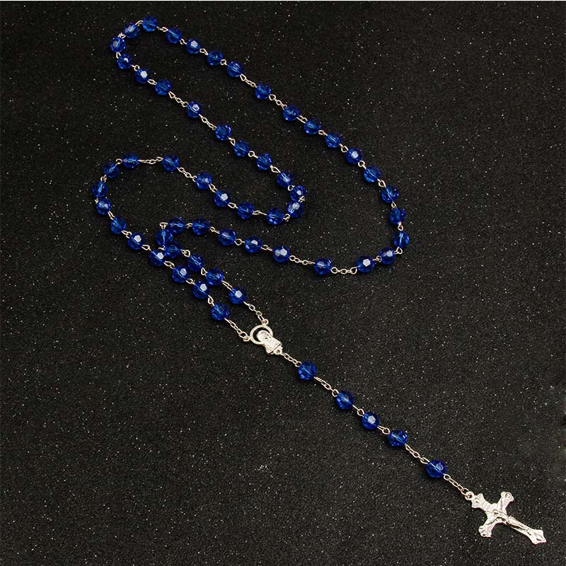 8mm Modeschmuck Rosenkranz Damen Halskette Hohe Qualität DIY Jesus Christliches Kreuz Halskette und Anhänger Lange Kette Schmuck Schmuck