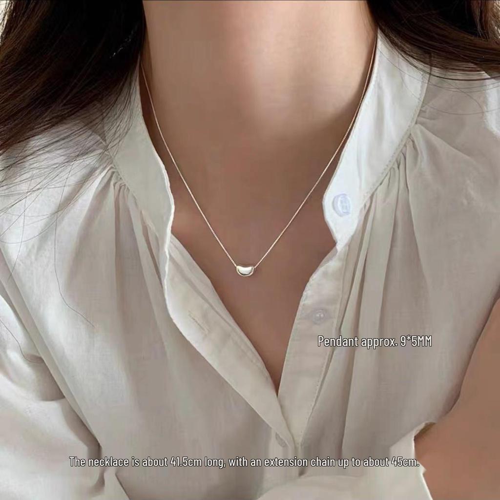 925 Sterling Silver Bean Necklace - Light Luxury High-End Clavicle Chain, 2023 Fashion