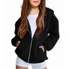 Children's Relaxed-Fit Zipper Hooded Sweatshirt Jacket Solid Color Hoodie With Pockets