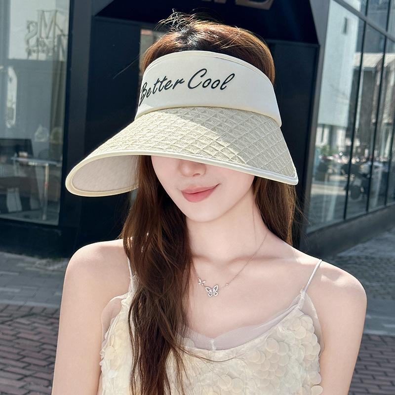 Summer alphabet straw hat women's UV protection empty top hat outdoor big brim basin hat beach travel sun hat