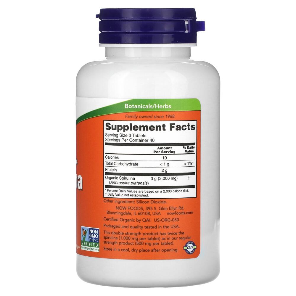 Now Foods Certified Spirulina Double Strength 1000mg, 120 Tablets (2-Pack)