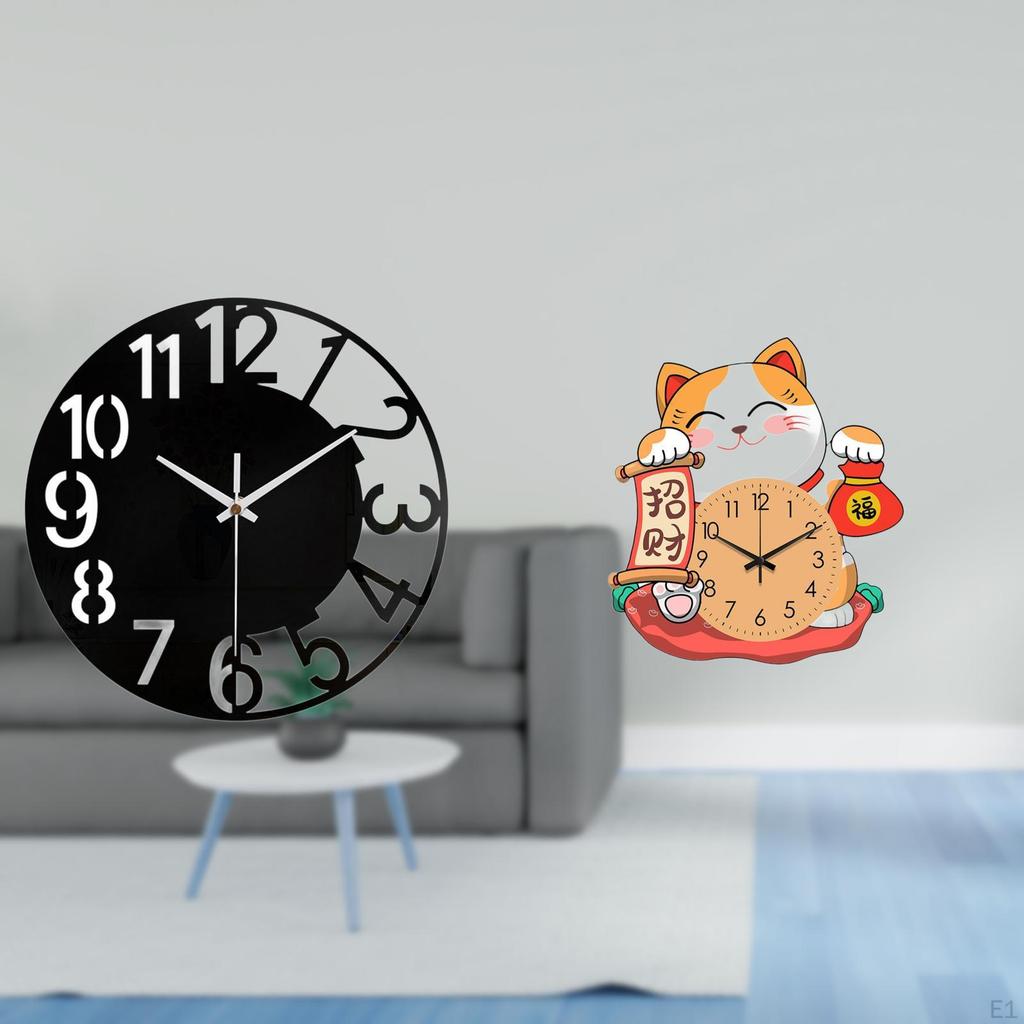 Acrylic Cat Wall Clock Silent Non Ticking Decorative Easy to Read Simple Round Hanging Big