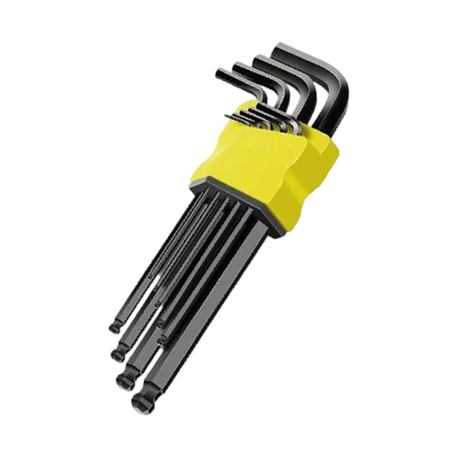 9 Piece Hex Key Wrench Set Ball End Allen Keys with Holder Metric Sizes Long Arm Hexagon Screwdriver Tools for Mechanical Repair One Size