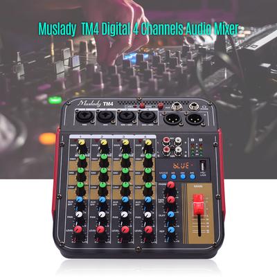 Muslady TM4 Digital 4-Channel Audio Mixer Mixing Console Built-in 48V Phantom Power with BT