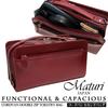 Maturi Cordovan Horse Leather Double Zipper Second Bag, Wine, MT-14