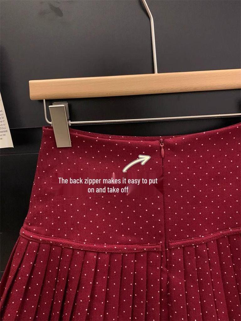 Polka Dot Bow Tie Pleated Mini Skirt with Lace-Up - A-Line, Anti-Exposure, Girlish Summer Design