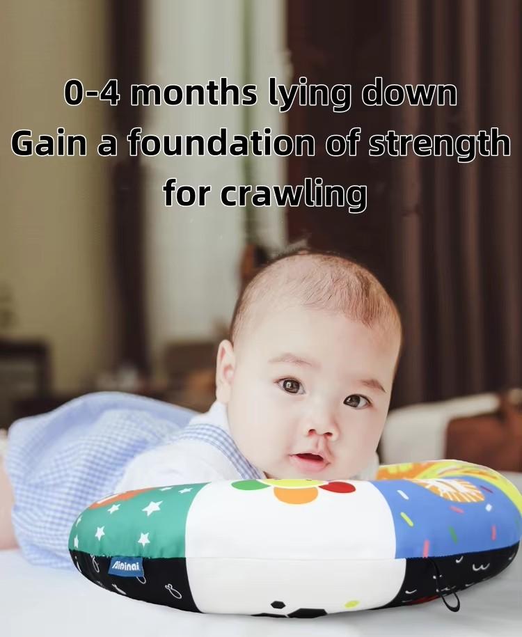 Tummy Time Pillow with Crinkle Mat Teether High Contrast Baby Toys Montessori Sensory Crawling Toy for Infant Newborn 0 12 Month