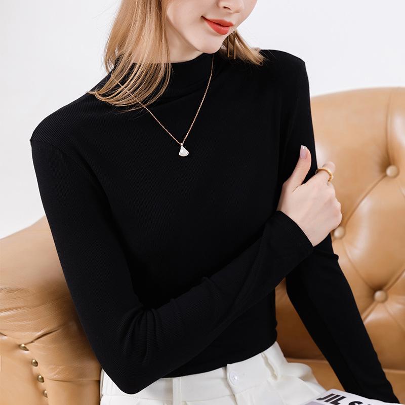 New White Primer Women's Semi-turtleneck Inner Summer Dress Middle Collar Modal Cotton Long-sleeved T-shirt Women