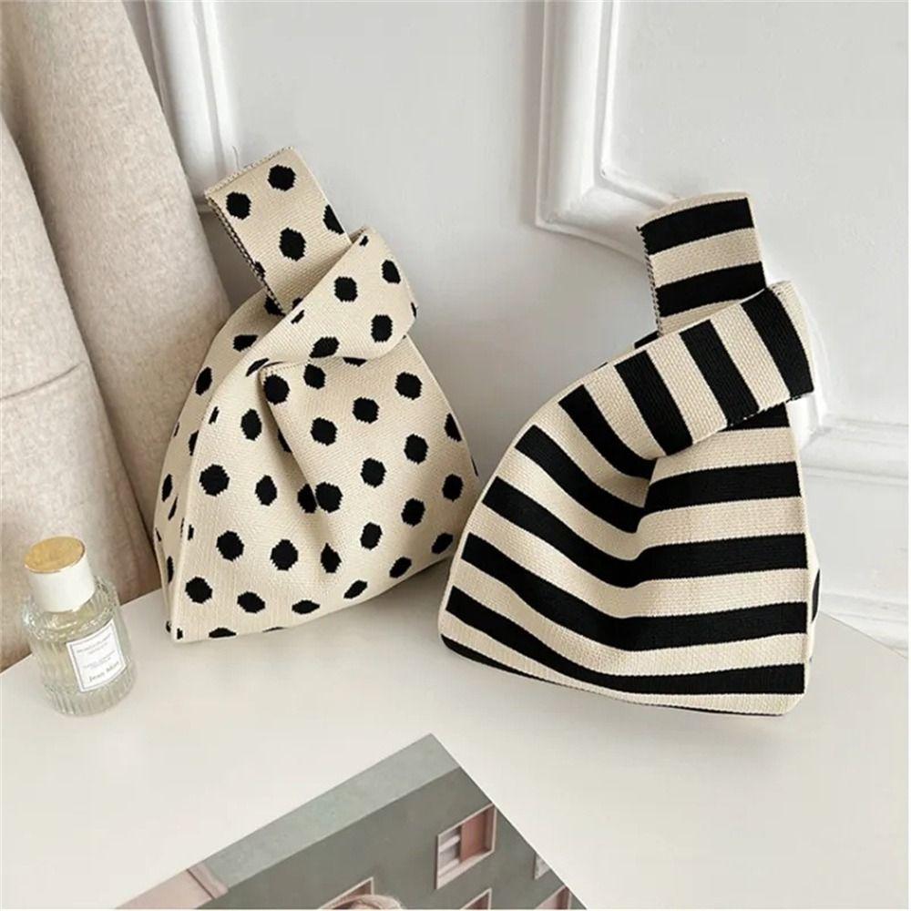 Casual Handmade Wave Point Tote Bag Wrist Bag Knit Handbag Shopping Bags