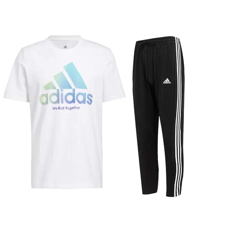 

Adidas Comfortable Straight Leg Long Pants Versatile Simple Short Sleeve Casual Sports Suit Unisex Sets HC6903+IC0044 S