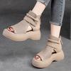 Women's Fashionable Versatile Fishbone Cutout Design Chunky Sole Breathable Roman Sandals