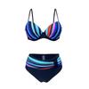Women'S Colorful Striped Bikini Set - Stylish Two-Piece Swimsuit with High-Stretch Fabric, Black & Vibrant Print Design, Perfect for Beach