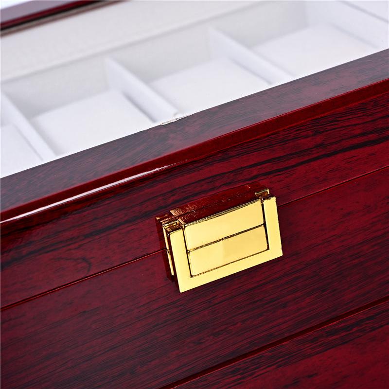 Red Sandalwood Clock & Watch Painted Wooden Box - Double-Layer 2-Position Jewelry & Watch Storage Box
