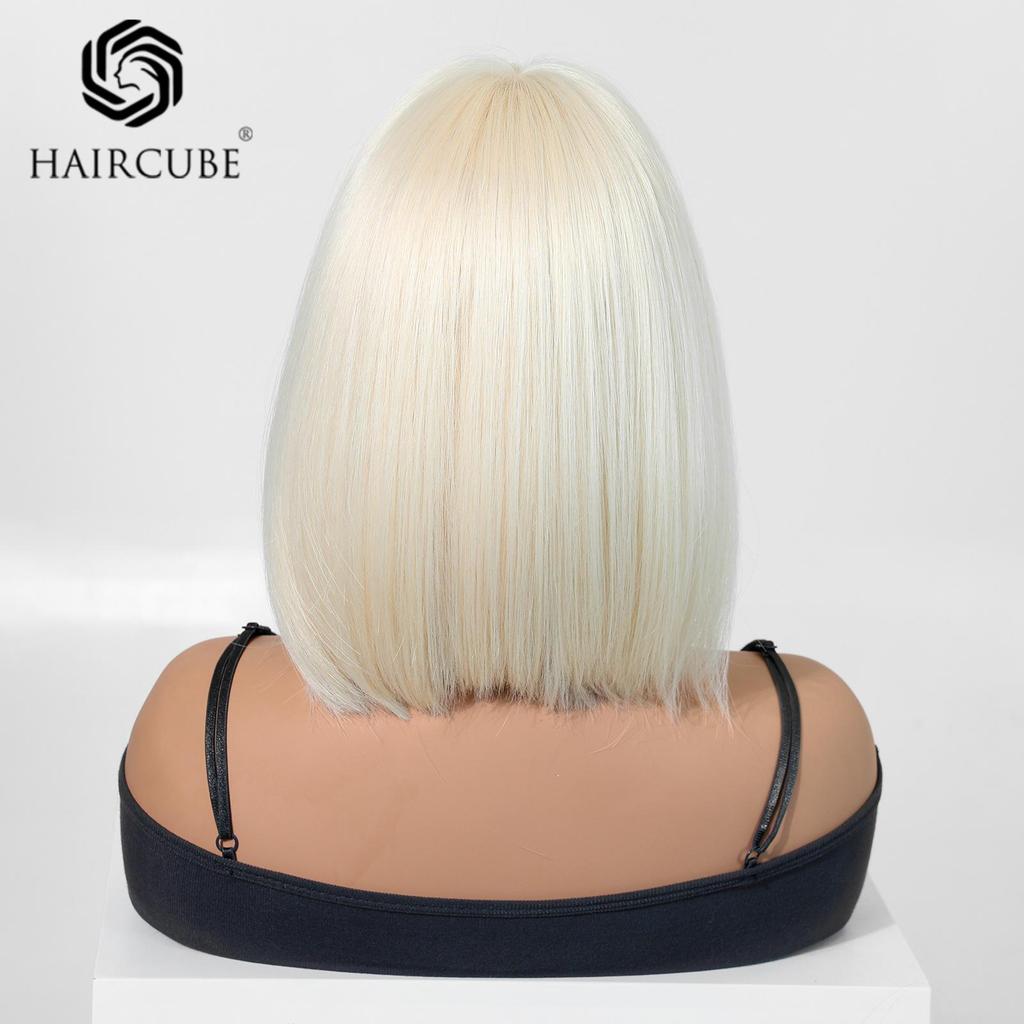 White Short Straight Bob Wig with Bangs - Full Head Styling Wig