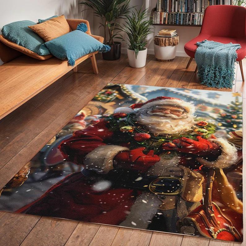 

Santa Claus Area Rug, Holiday Living Room Floor Decor, Christmas Bedroom Floor Carpet, Kids Room Art Deco Rug, Housewarming Gift 40x60cm Flannel