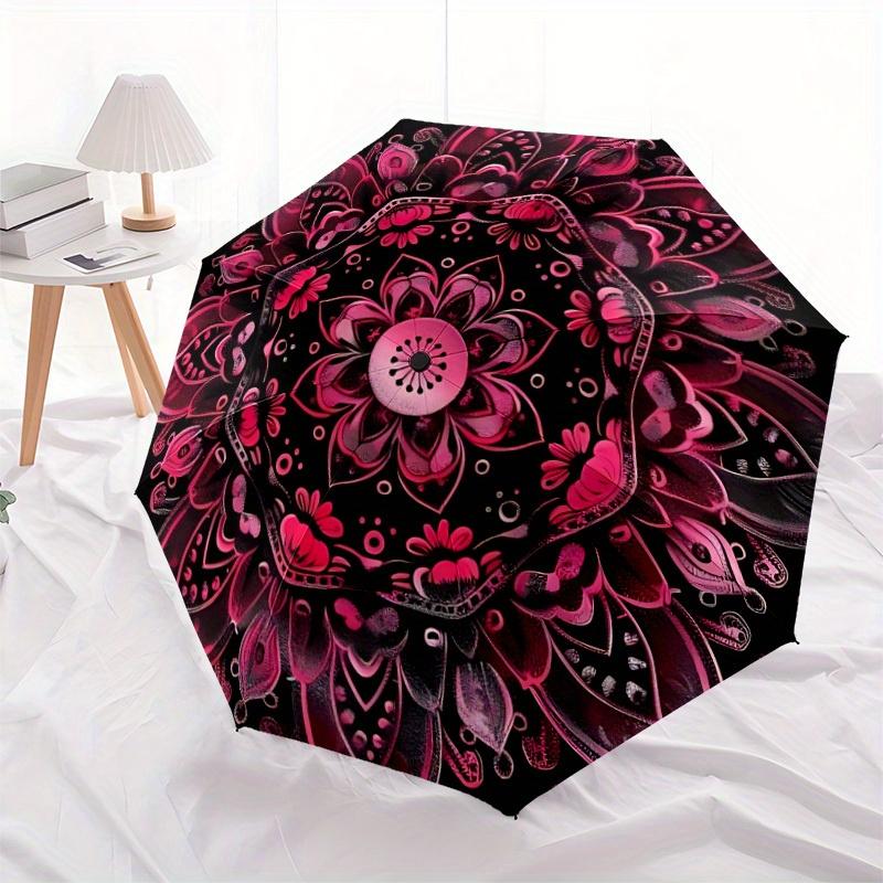 1pc Pink Floral Design Automatic Open/close Folding Umbrella, Compact Portable Travel Umbrella, Perfect Birthday/Christmas, Cute Umbrella, D