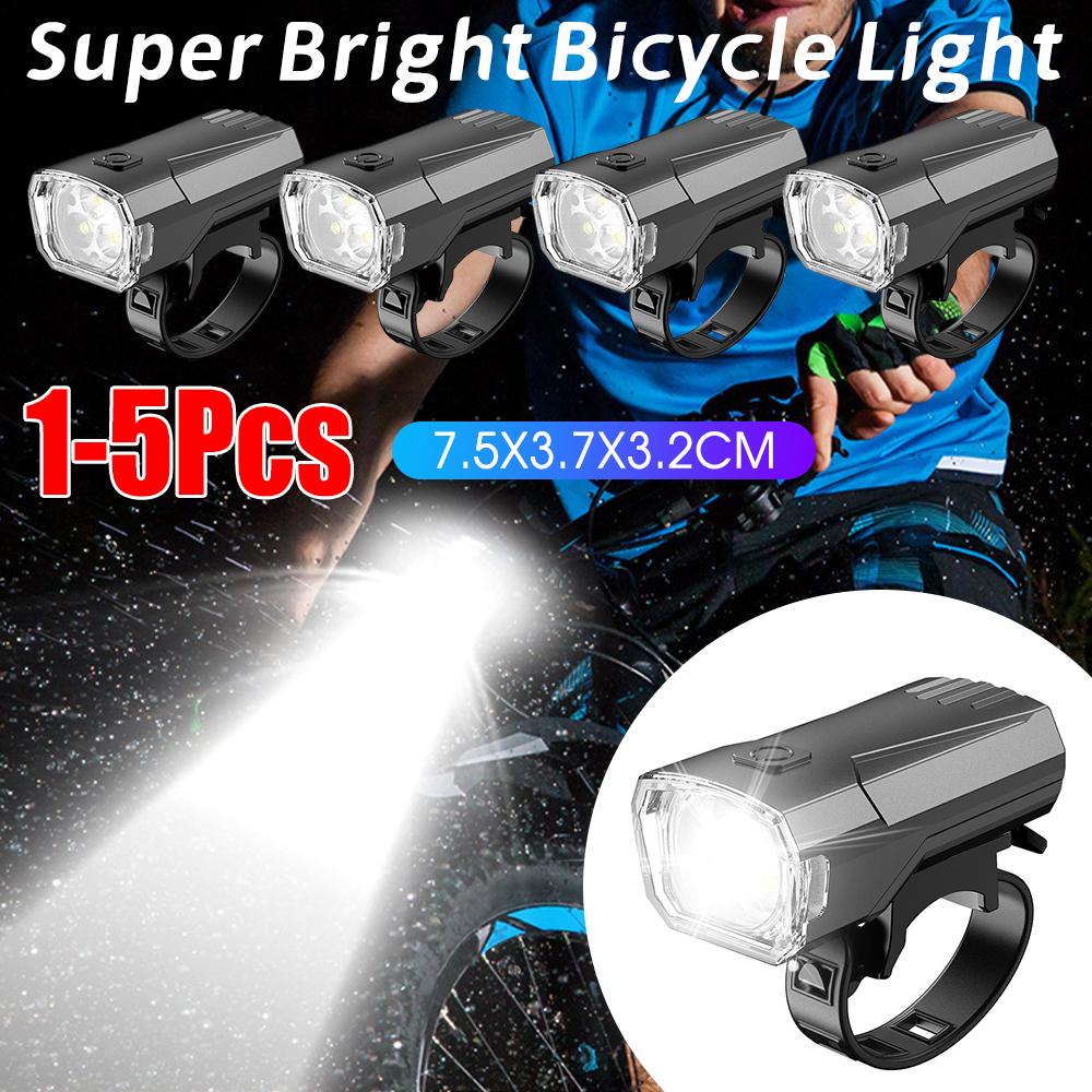 1-5PCS LED Bicycle Front Light Waterproof Headlight Night Safety Warning Lamp Rechargeable Bike Flashlight Cycling Accessories
