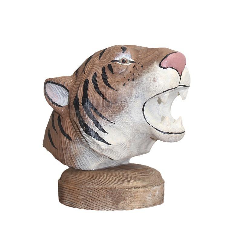 Konstgjord Djurskulptur Träsnideri Tiger Lejon Djurhuvud Träsnideri Hantverk Tallris Prydnader Heminredning Tillbehör