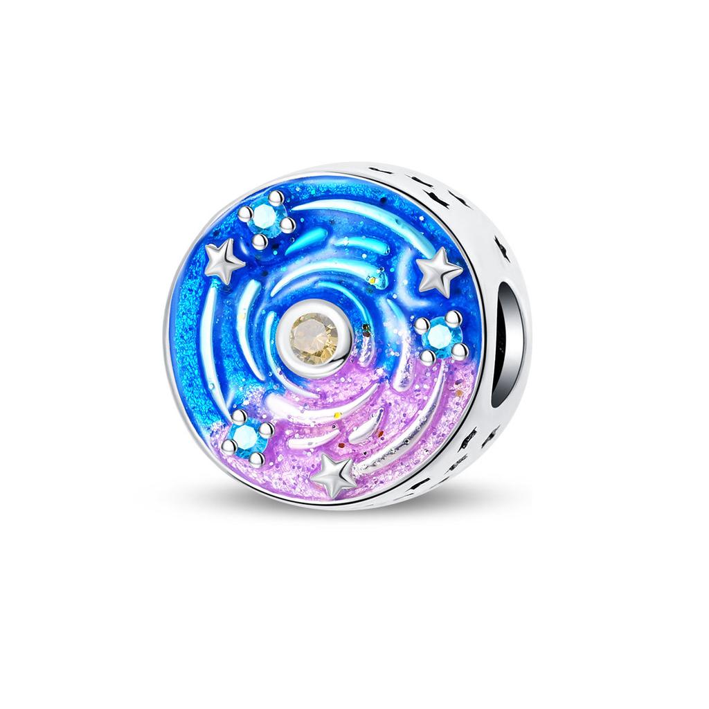 S925 Silver Iris Flower Starry Sky Sunflower Pendant Clasp Bead Bracelet DIY Jewelry Accessories