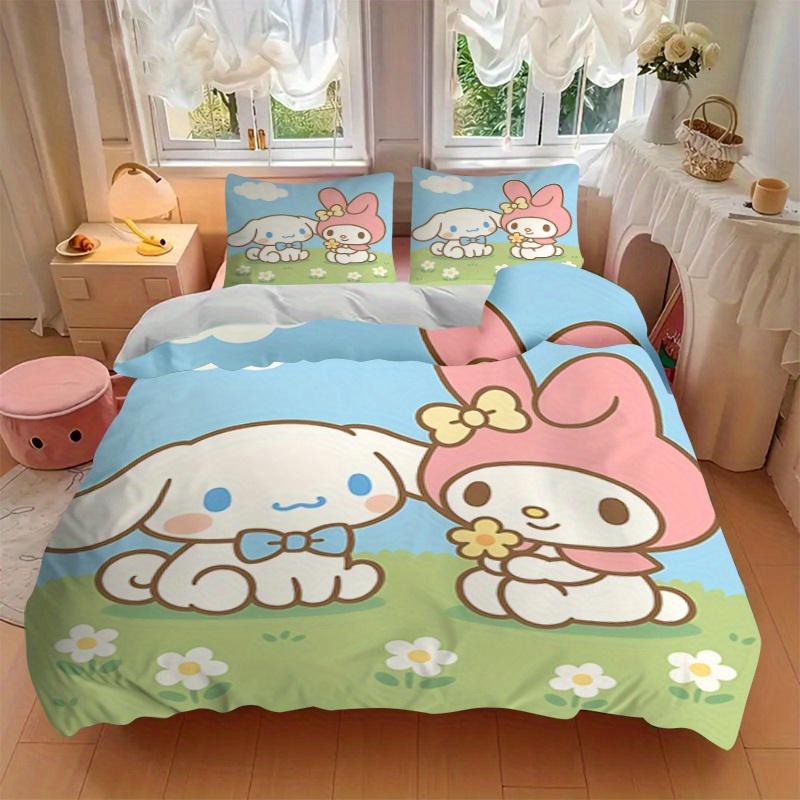 3pcs Cinnamoroll, My Melody Breathable Polyester Bedding Set Soft Duvet Cover and 2 Pillowcases,Suitable for All Seasons, 082603b