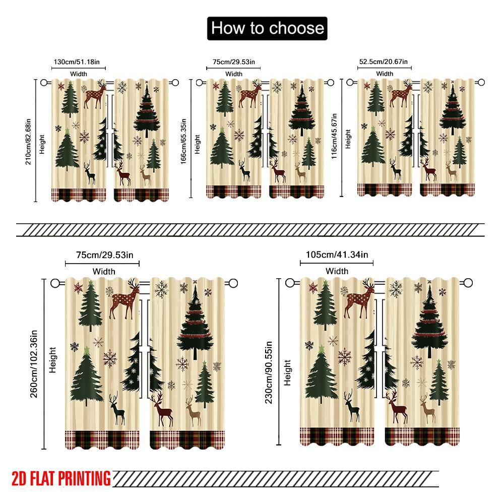 2Pcs,2D Plane Printing Curtains Roller Blinds Christmas Trees Snowflakes Deer_A (3) Versatile Fabric (Without Rod) Art Deco