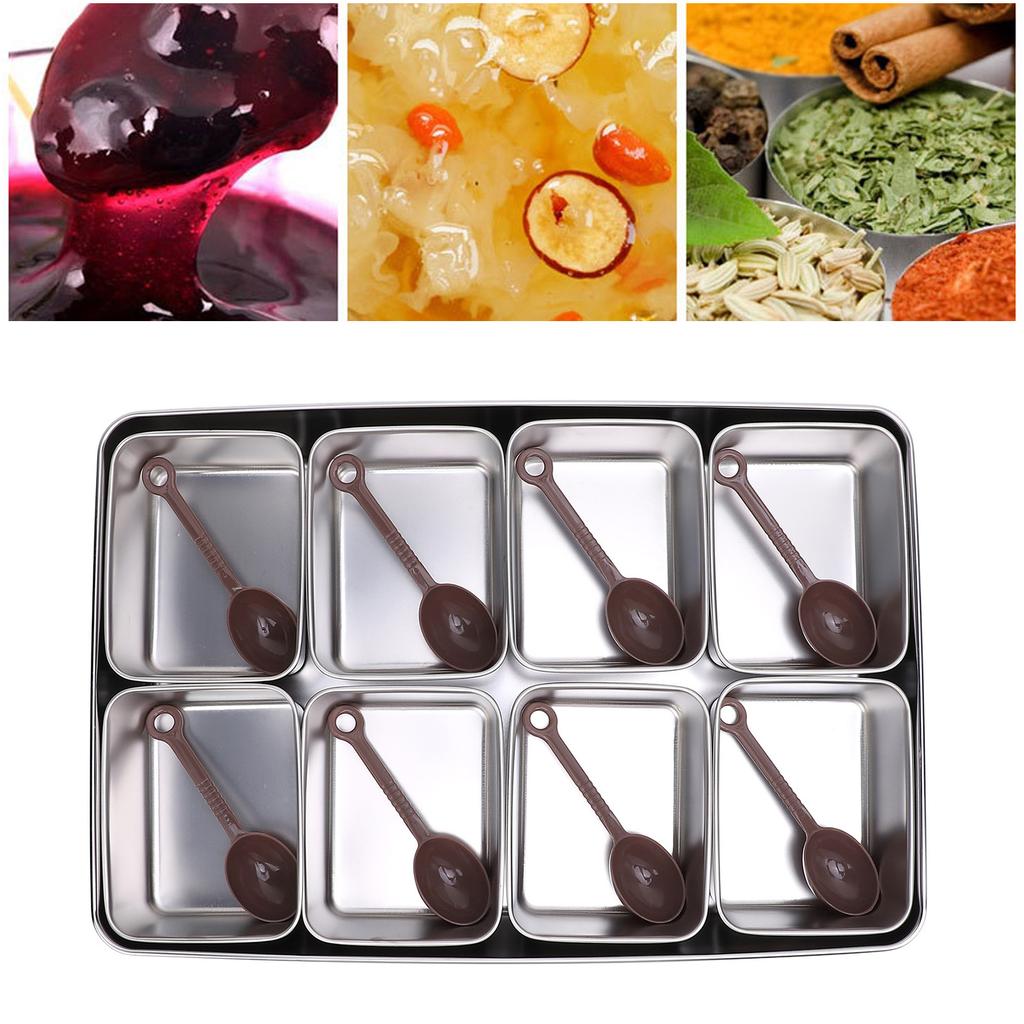 Condiment Server with 8 Containers Serving Tray Platter with 8 Spoons for Bar Accessories Fruit Salad Party Garnish