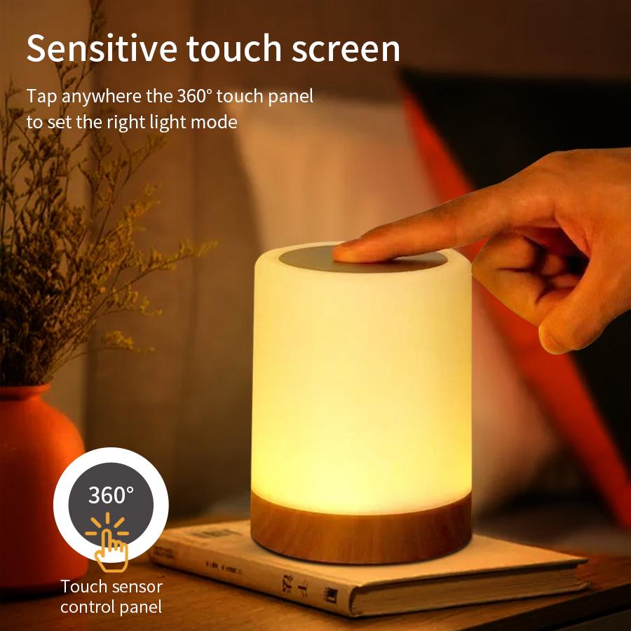 Touch Bedside Lamp Small Rechargeable Night Light 3 Modes Dimming Table Lamp RGB Color Changing Bedroom Eye Protection Book Lamp