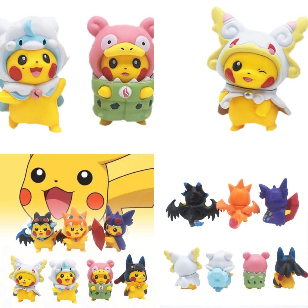 Adorable 7 Piece Pikachu Transformation Plush Toy Set Cute Cartoon Pvc Figures