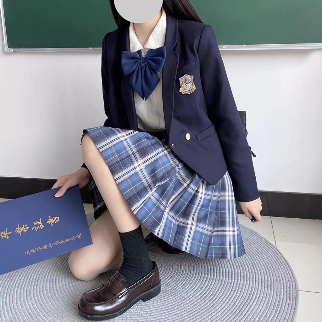 High School Girl School Sailor JK High School High School 5 Piece Ribbon Check School Matching Graduation Halloween Cosplay [cnstone] Uniform,